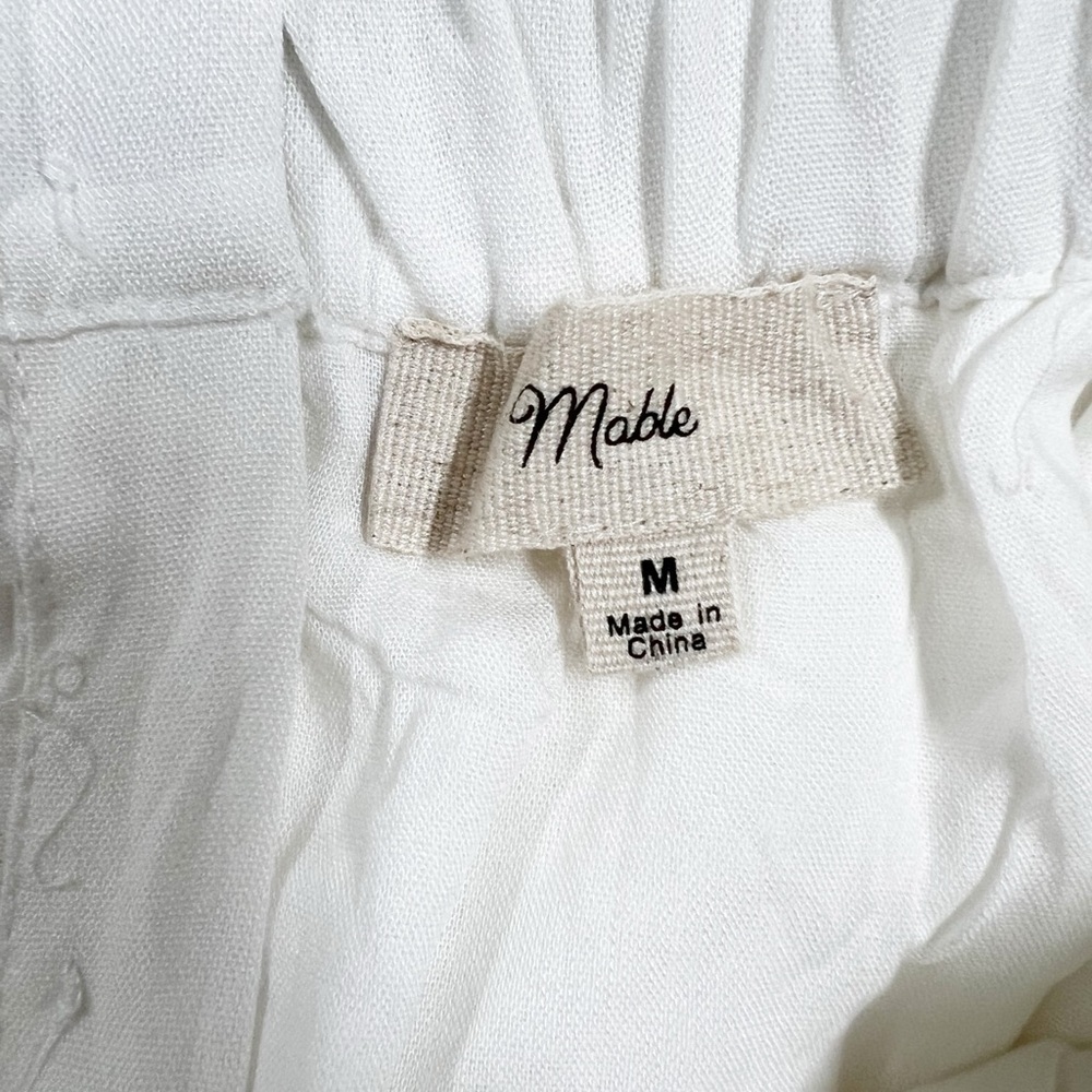 Mable Womens White Linen Boah Ruffle Sleeve Button Up Back Midi Dress Size M - Picture 7 of 8